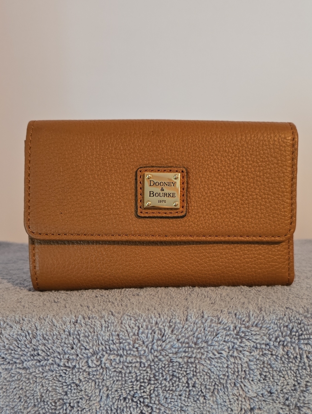 Dooney & Bourke Cognac Pebbled Leather Wallet with Gold Plaque